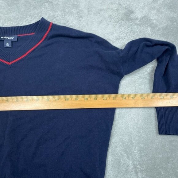 Studio Park Navy V-Neck Pullover Sweater With Red Trim M a0531 - Picture 4 of 8